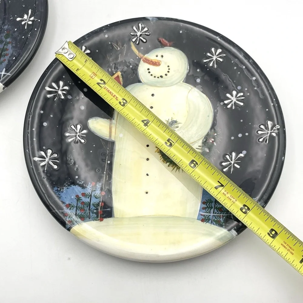 Vintage Certified International Mary Beth Baxter Twilight Snowman 2 Plates 8.25